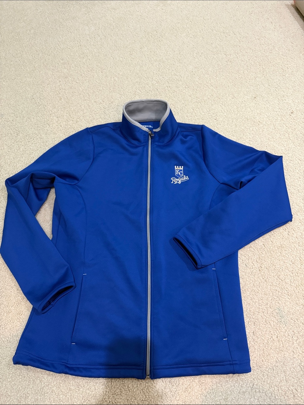 Antigua KC Royals Full-Zip Jacket in Royal Blue with Gray Trim